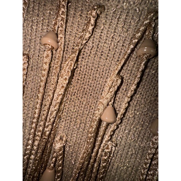 Vtg Sweater Plus Size 3X Brown Gold Cable-Knit Fringe Sparkle Disco Boho 80’s - Picture 7 of 7